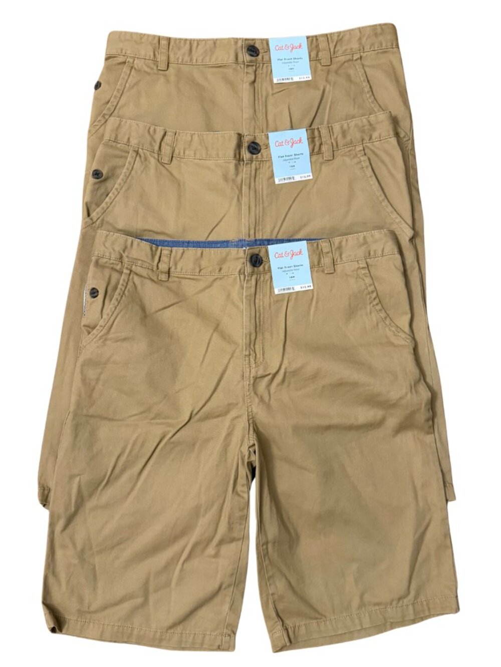Cat & Jack Boys 18 Husky Flat Front Shorts Bundle (3 Pairs) Brown Paper NWT